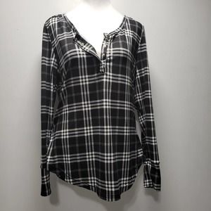 Cynthia Rowley Black & White Plaid Long Sleeve Soft Shirt Top MEDIUM